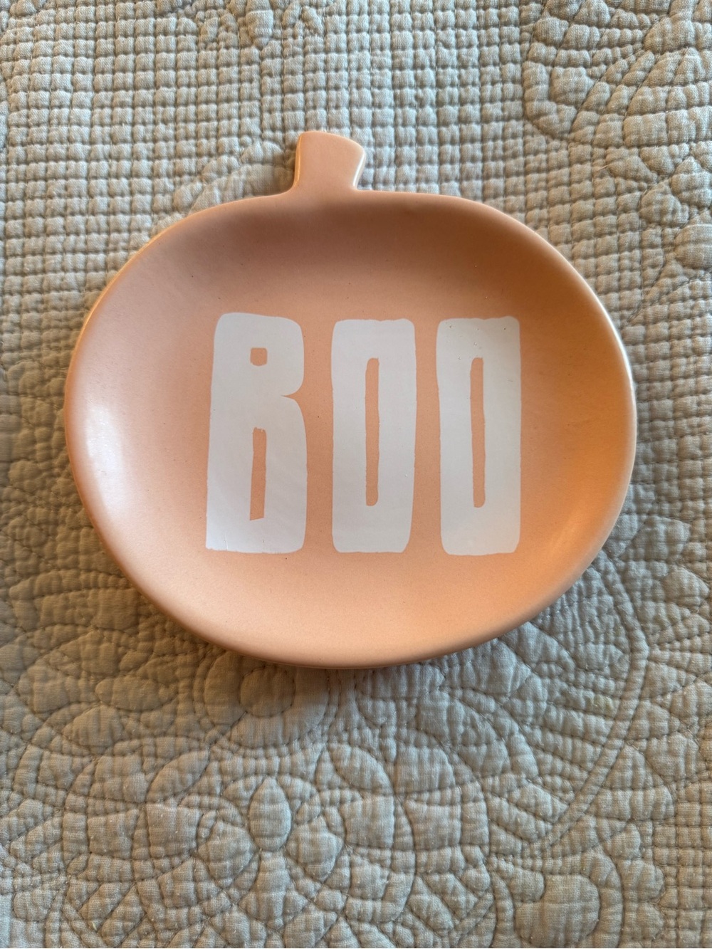 Pumpkin 'BOO' Ceramic Trinket Dish - Peach Orange